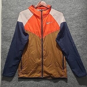 Nike Windrunner Jacket Mens Small Orange Tan Navy Hooded Windbreaker RN# 56323